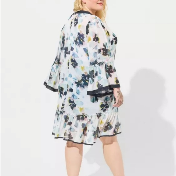 Torrid Textured Chiffon Midi Ruffle Kimono Womens Plus Size 2X Boho Bohemian - Picture 14 of 14